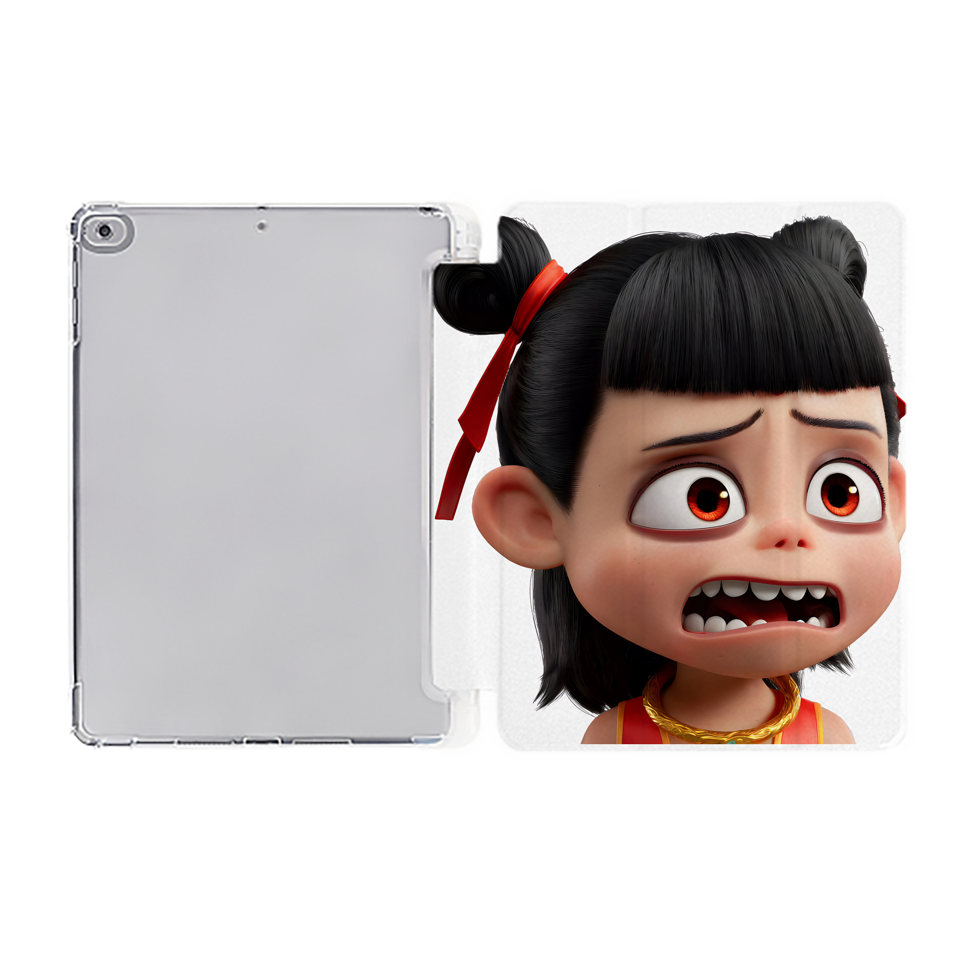 （画像用） Ne Zha 2 ナタ 魔童の大暴れ IPad ケース ペン収納付き 三つ折りスタンド PUレザー×シリコン 対応機種9.5/10.5/10.9インチ